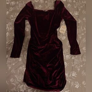 Elegant Velvet Burgundy Dress